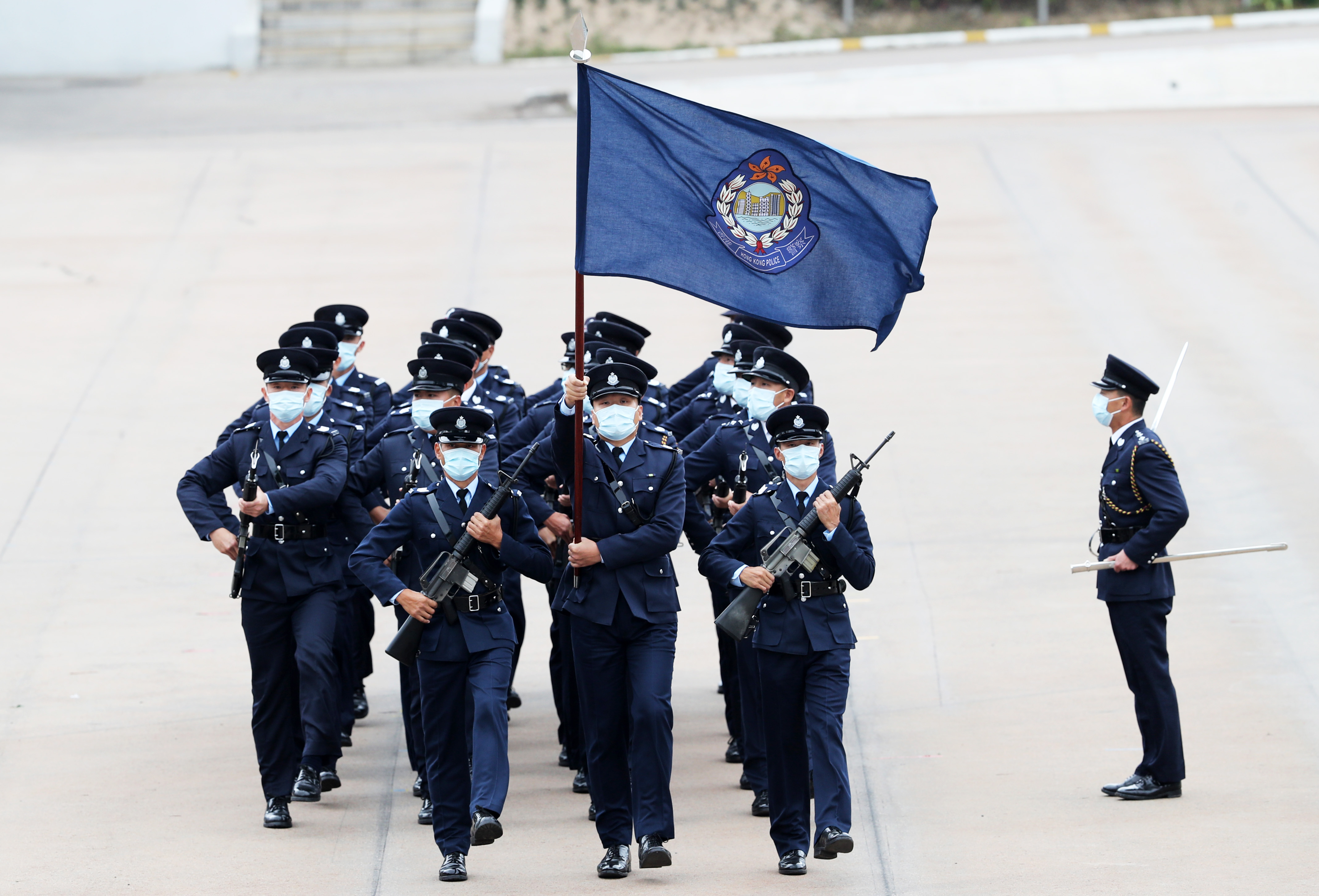 4月15日,香港警察学院举行开放日,仪仗队首次表演中式步操.