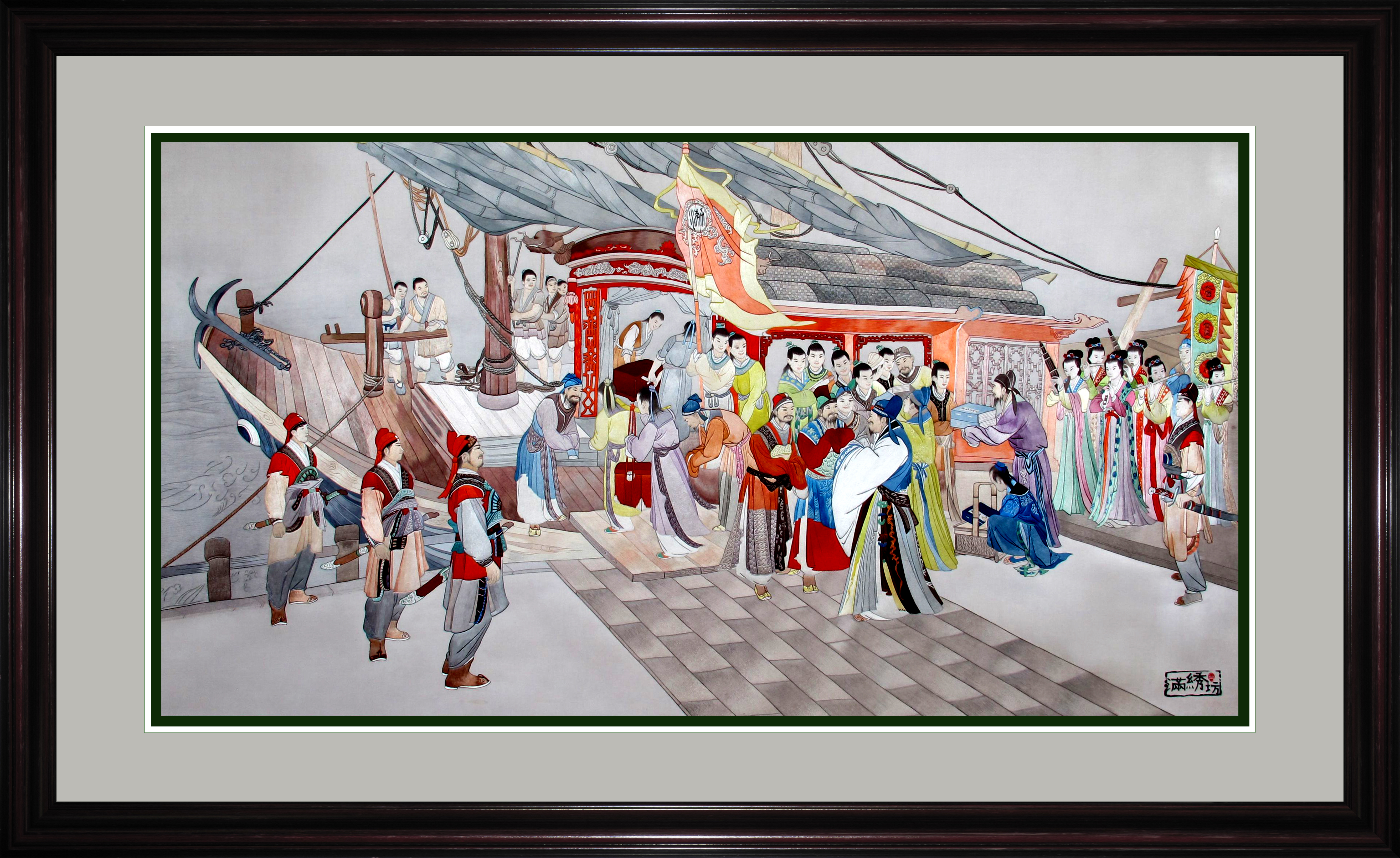 满绣作品《送渤海王子归国》(图片由黑龙江省非遗保护中心提供)